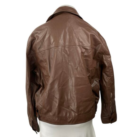 H&M Women's Faux Vegan Leather Collar Long Sleeve Button Down Coat Jacket Top XL - Picture 2 of 6